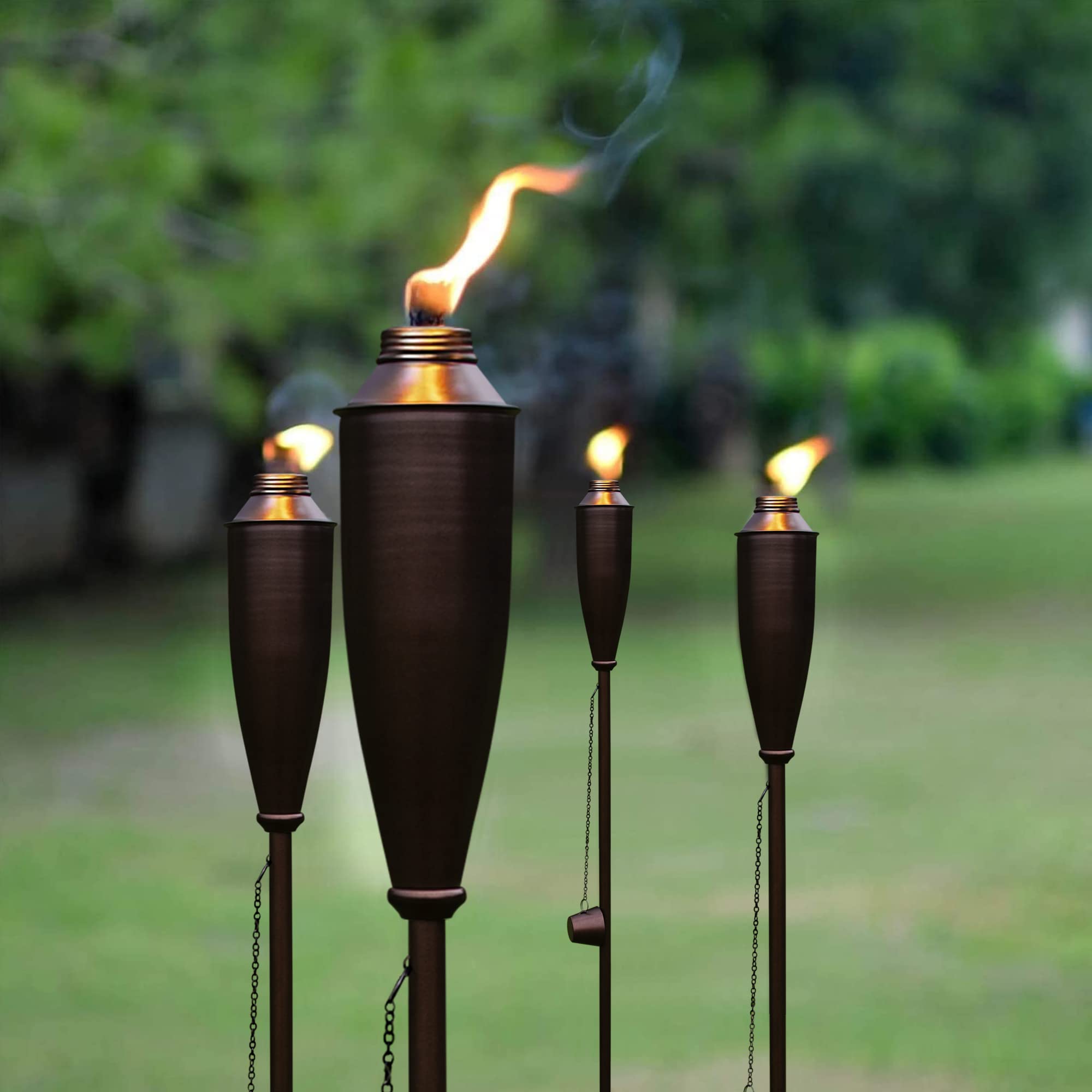 Deco Window Garden Torches - Pack of 4 Metal Citronella Torches, 60" Brown Iron for Outdoor Ambiance, Patio & Backyard Decor