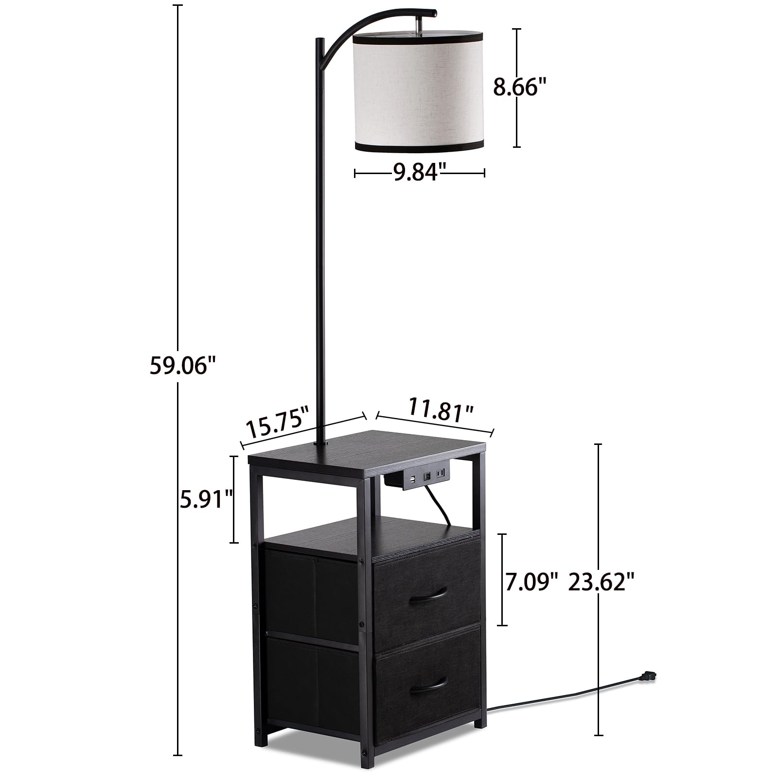 SUNMORY Floor Lamp with USB Port & Outlet, 3 Color Temp LED Bulb, Black, Wood, Model SR000008, Ideal for Living Room & Bedroom