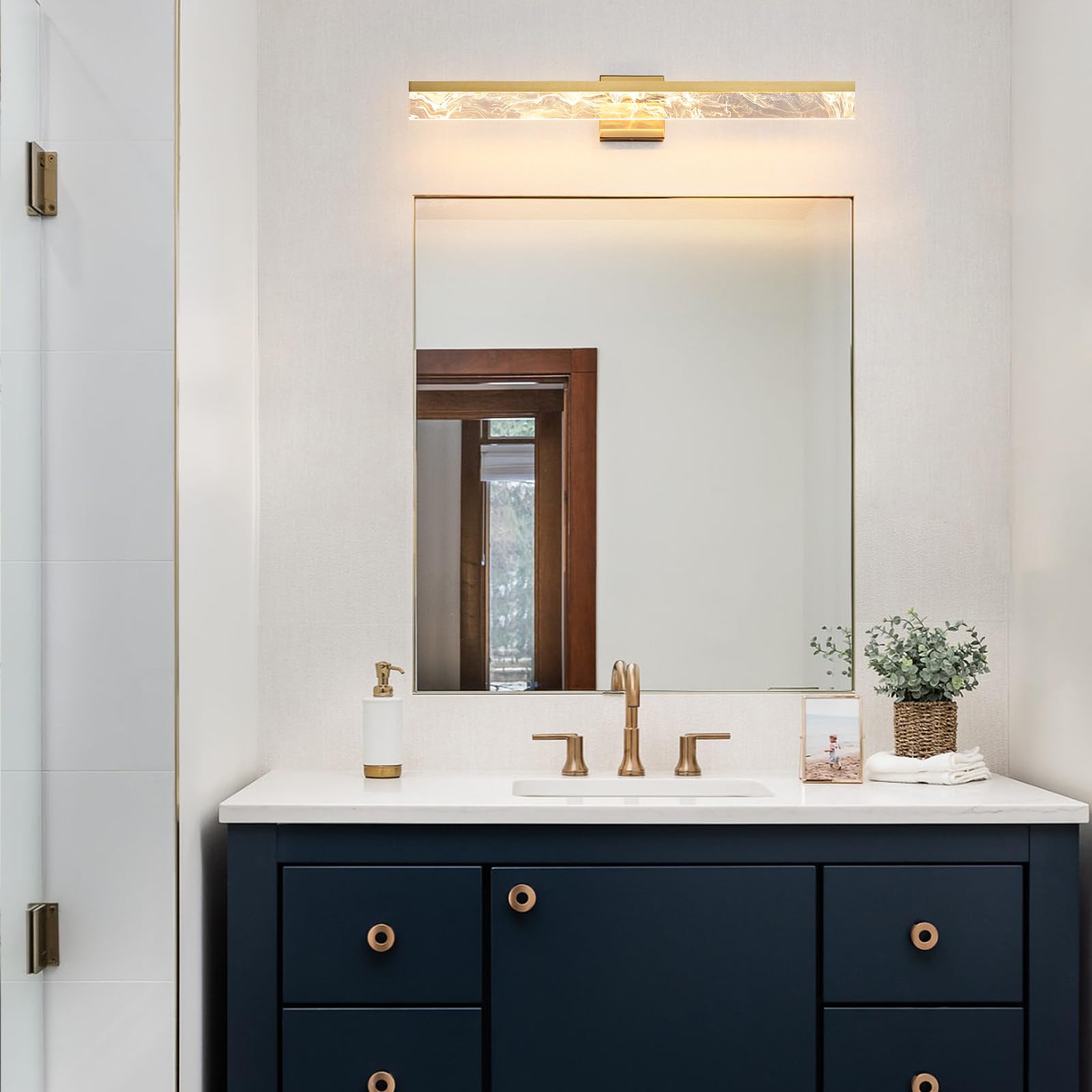 AIJIASI 32 Inch Gold LED Vanity Light Bar, Dimmable Acrylic Bathroom Lighting Fixture, Model 8205WL-32GD-US, Over Mirror 3000K