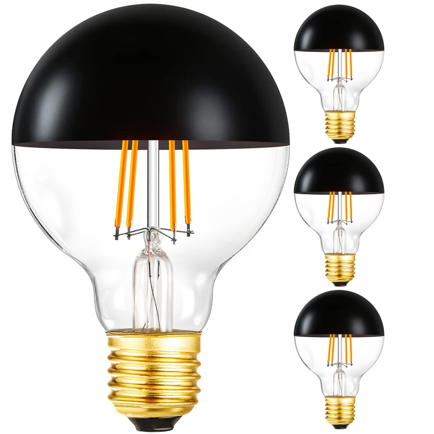 Leools Half Chrome Light Bulb,6W (60W Equivalent) Dimmable Led Edison Bulbs,G80/G25 Globe Shape Decorative,Half Black Reflected 