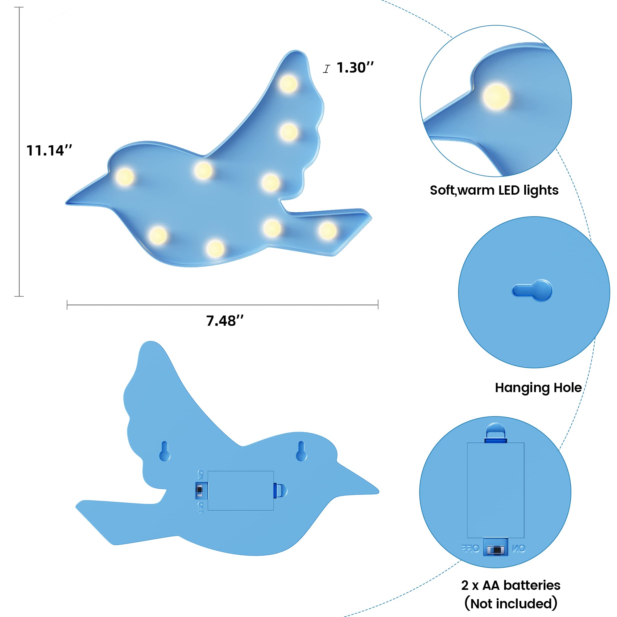 Ganrami Blue Bird Decor, Battery Powered Bird Night Light For Kids, Pink Party Decorations, Baby Night Light For Bedroom, Toddle