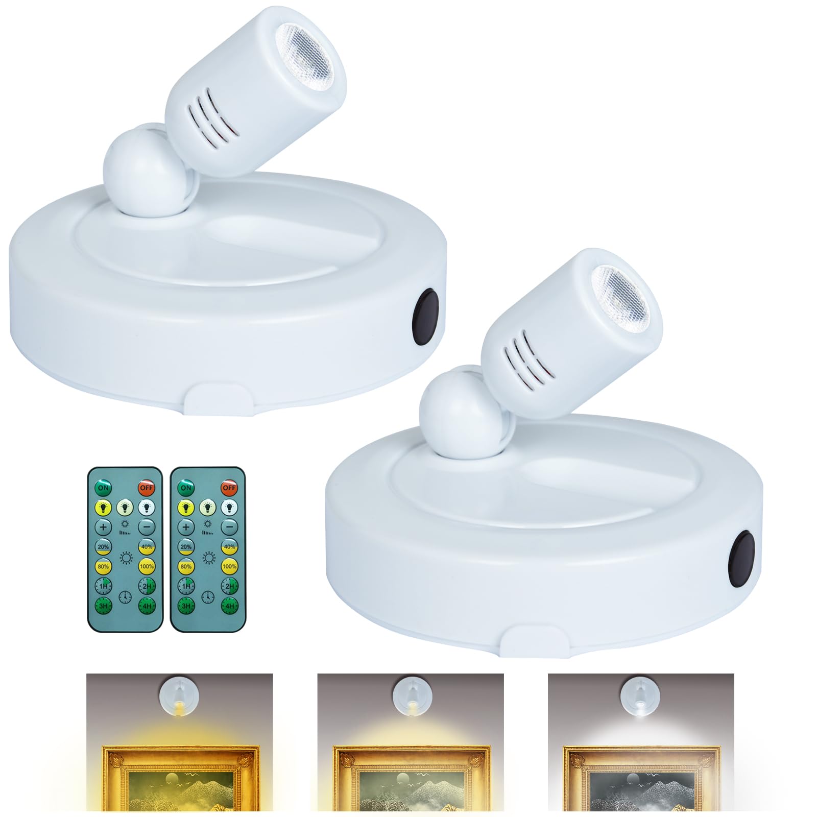 BERGUSTCH Picture Light Battery Operated, 3 Color Temperatures Picture Light with Remote, Indoor LED Spot Lights for Plants for 