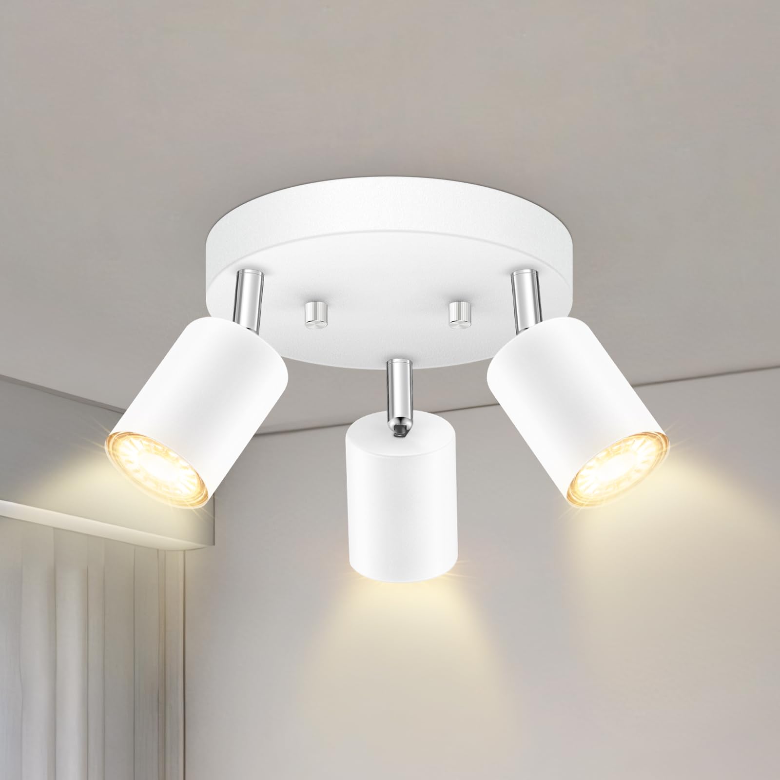 3 Light Track Lighting Fixtures Ceiling  Matte White Round Directional Ceiling Spotlight  Gu10 Flush Mount Track Fixture  Adjustable Modern Led Track Lights For Kitchen/Living Room  Bulb Not Included