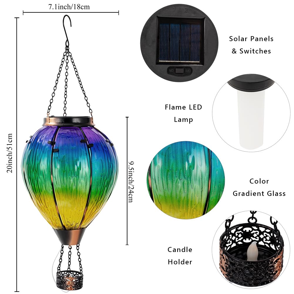 Dreamsoul Large Hot Air Balloon Solar Lantern With Candle Holder, Hanging Solar Hot Air Balloon Lantern With Flame For Garden Ya