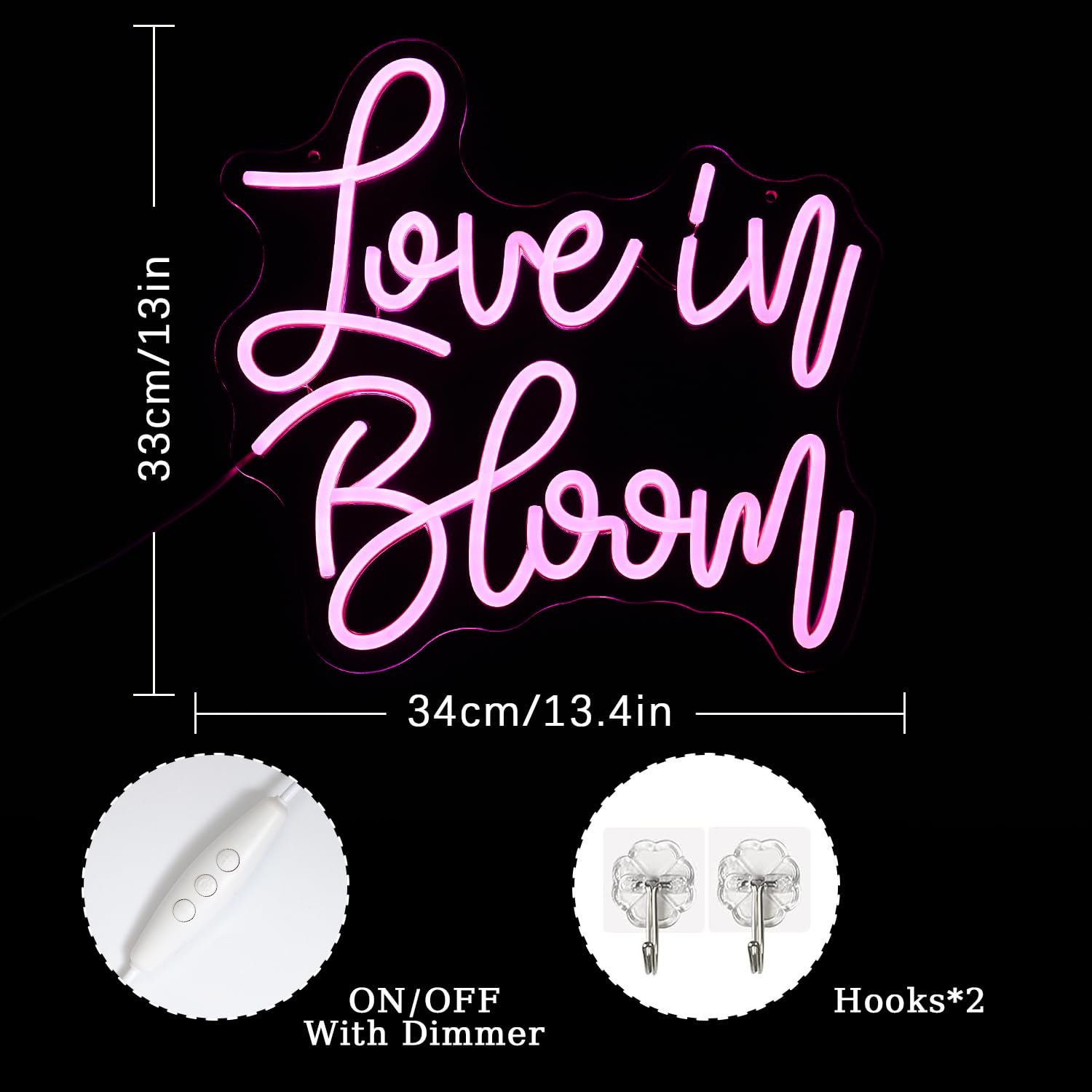Xixkilly Neon Sign for Wall Decor, Pink Acrylic, Dimmable, 11.2inx16.5in