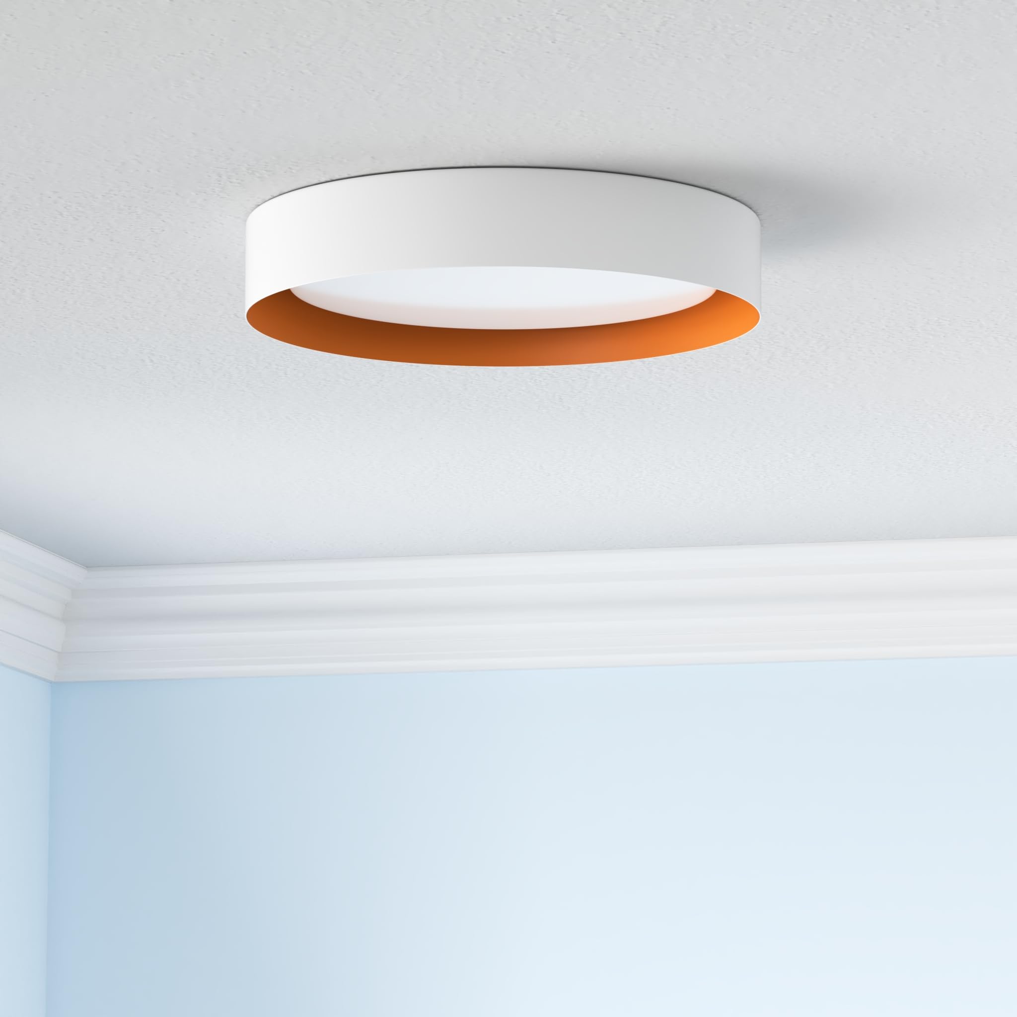 Bargeni 16.5 Inch Dimmable Led Flush Mount Ceiling Light, Matte White With Gold Inside, 3000K/Warm White/30W, Modern Light Fixtu