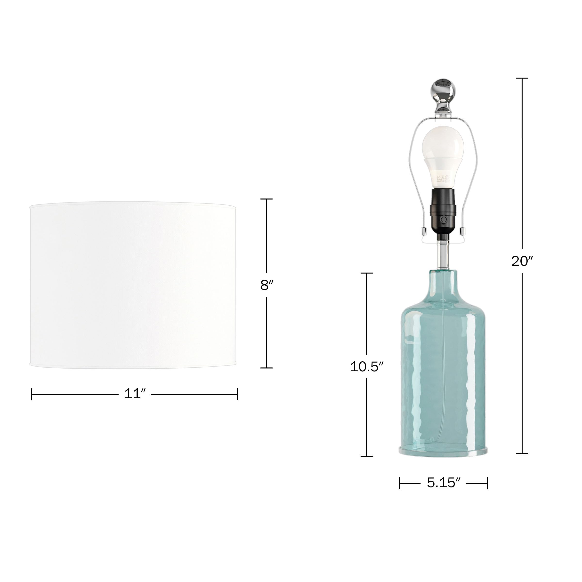 Lavish Home Set of 2 Table Lamps - Glass, Metal, Blue, LED Bulbs, Open Bases, Model 72-LMP1-2-2