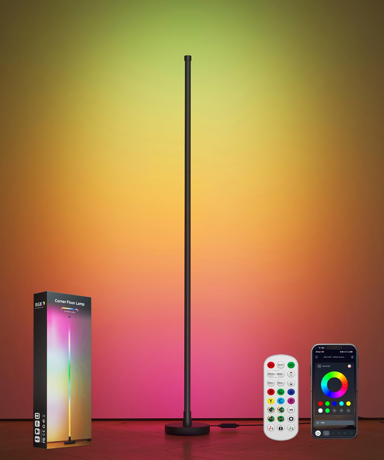 Bwgzh Corner Floor Lamp, Smart Rgb Led Corner Lamp With Music Sync And 16 Million Diy Colors, App & Remote Control, Color Changi