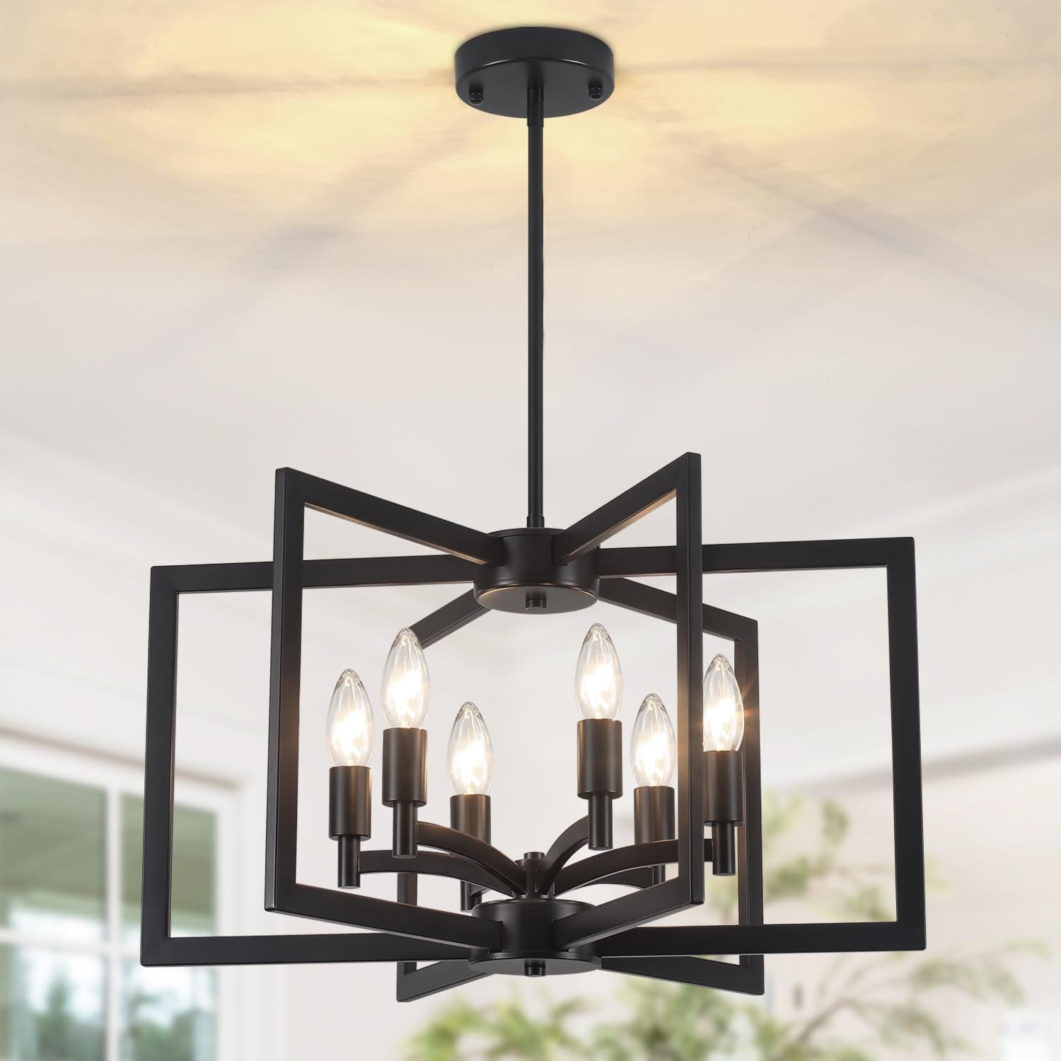 6-Light Black Chandelier Dining Room Lights Modern Farmhouse Entryway Chandeliers Kitchen Pendant Lighting Over Island  Adjustable Height Industrial Chandeliers for Foyer Hallway Bedroom Living Room