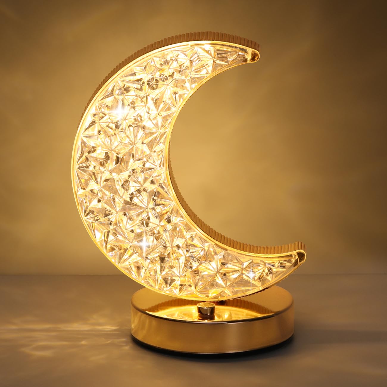 Lewondr Crescent Moon Table Lamp, Stepless Dimmable Touch Lamp with 3 Colors, Rechargeable Night Light with USB Port, Ramadan Moon Light Bedside Lamp for Nightstand Desk Bedroom Living Room Home Decor