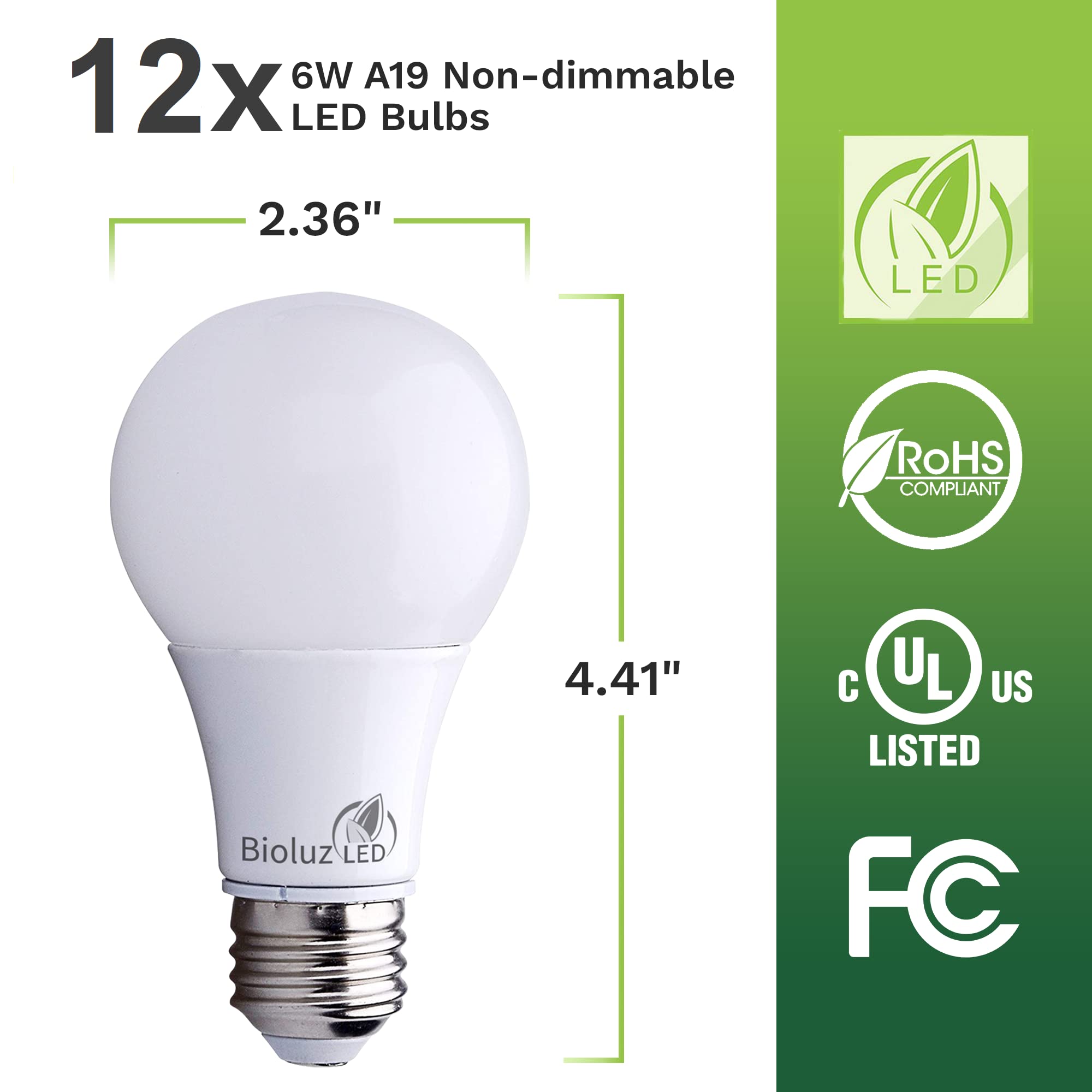 Bioluz Led 6 Watts Equivalent To 40W Home Decor A19 Light Bulbs 2700K Warm White Led Light Bulb Non-Dimmable Led Lights For Bedr