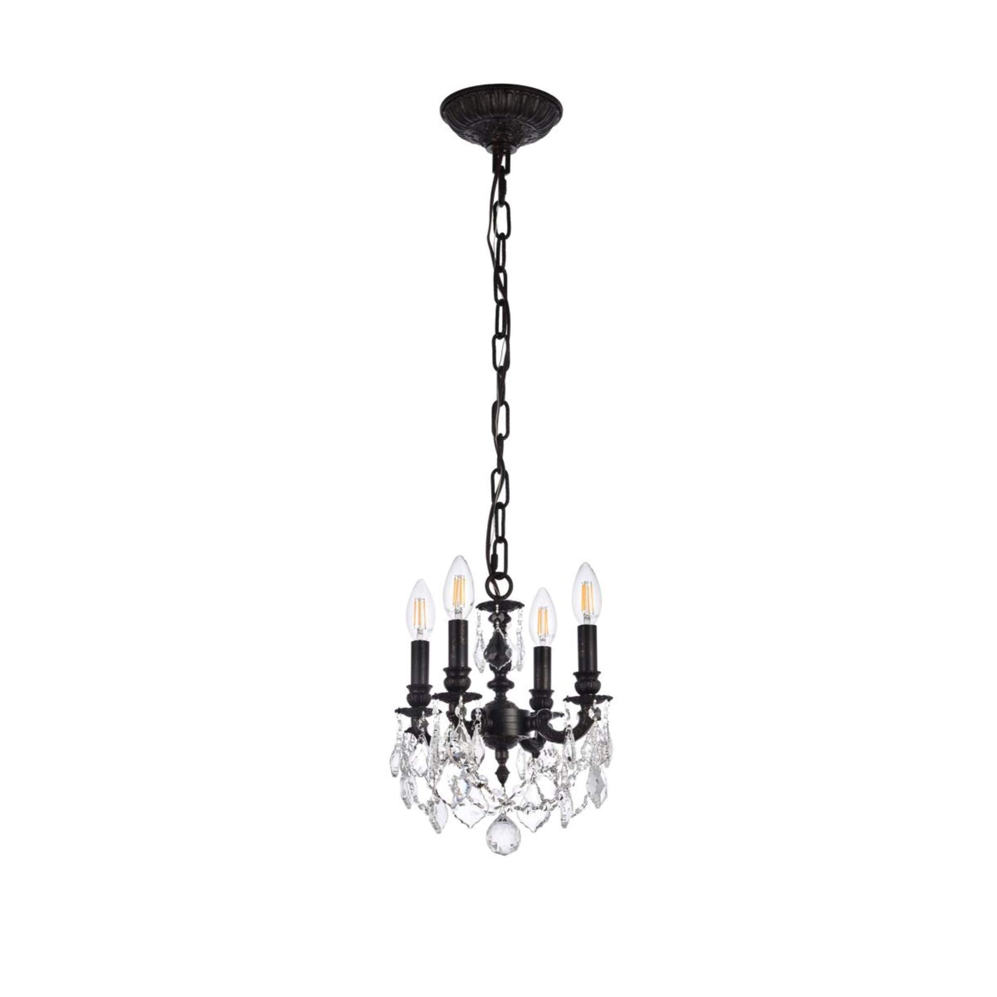 Elegant Lighting Lille Collection 4-Light Hanging Fixture with Royal Cut Crystal, Dark Bronze Finish