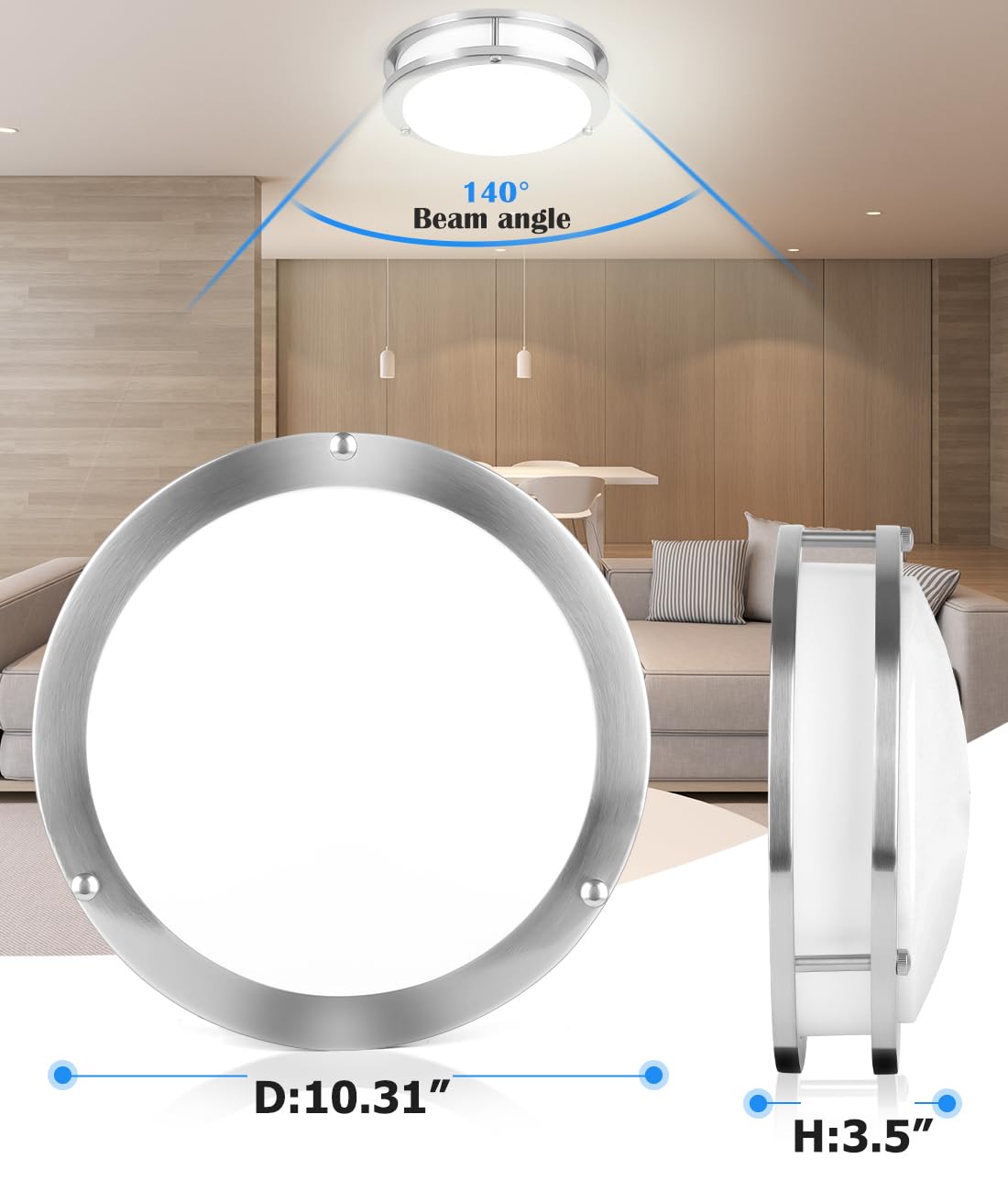 Faymart Lighting Brushed Nickel Flush Mount Led Ceiling Light Fixture, 10.31 Inch Brushed Nickel Bathroom Bedroom Light 2700K/30