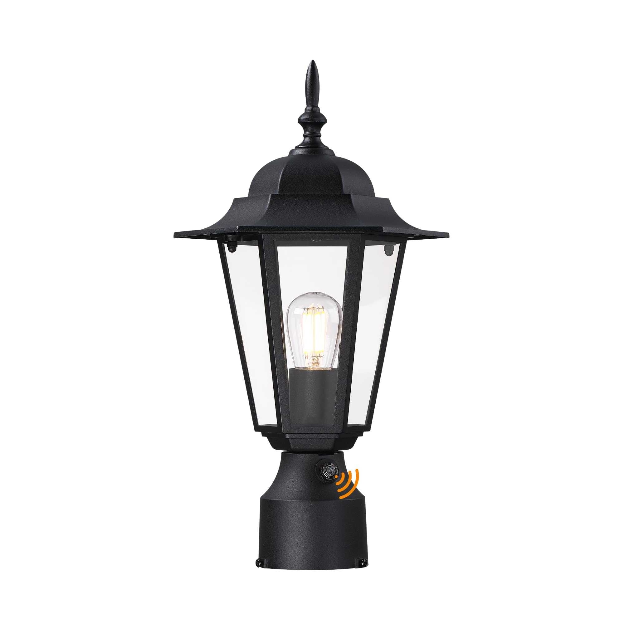 GRUENLICH Dusk to Dawn Outdoor Post Light, Black Aluminum Lantern, 15 inch, Model GR-PL001D2D-BK-1PK