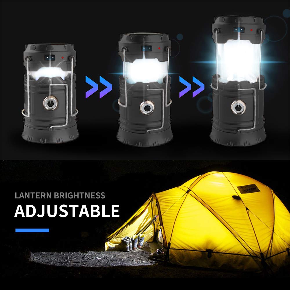 Censinda Led Camping Lantern - Solar Rechargeable, Portable Light For Camping, Hiking, Emergencies - Black