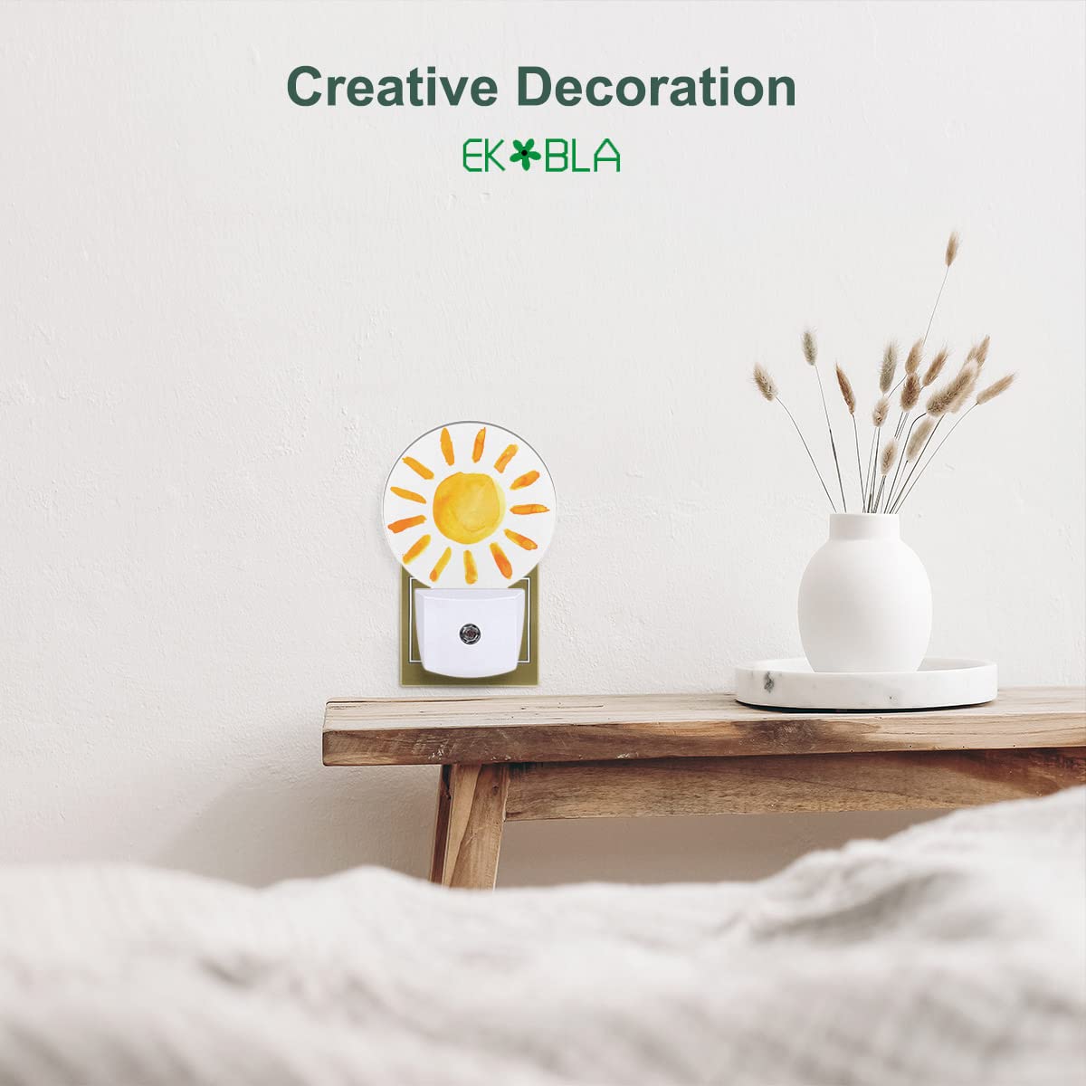 Ekobla Watercolor Big Sun Night Light Sunny Day Bright Sunshine Night Lights Plug Into Wall For Boys Girls, Led Lamp For Bathroo