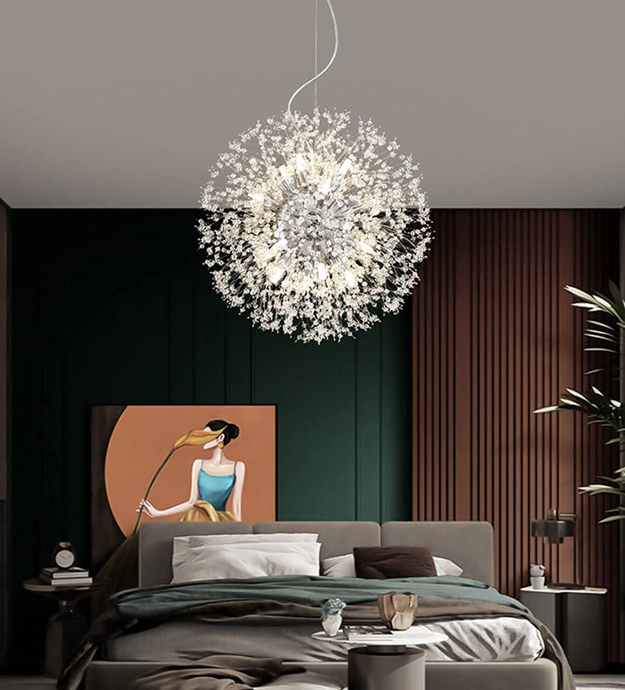 Mivenda Modern Crystal Chandeliers 16-Light Chrome Dandelion Light Fixture,Firework Chandelier,Personalized Ceiling Hanging Ligh