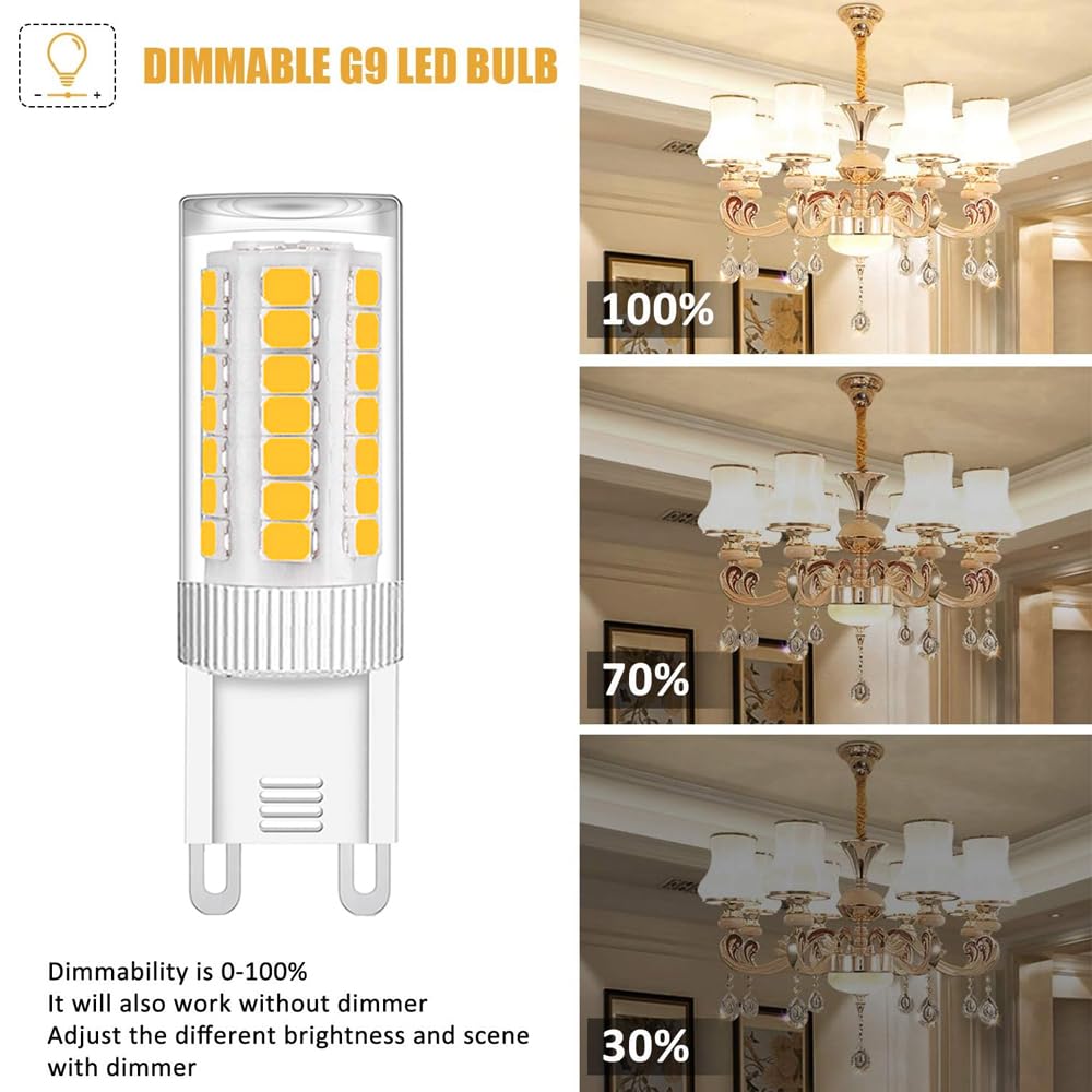 G9 Led Bulb Dimmable 4W, 40 Watt T4 G9 Halogen Equivalent, 3000K Soft Warm Light, 110-130V No-Flicker, Ceramic Bi Pin Base,450 L