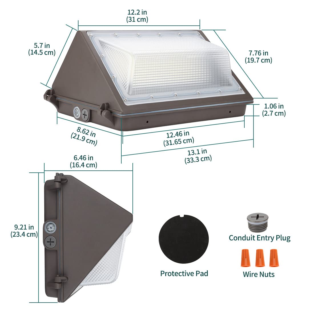 kadision LED Wall Pack 60W 7800lm Dusk-to-Dawn Photocell Bronze Aluminum WP-60B-277-50K-P IP65 Waterproof