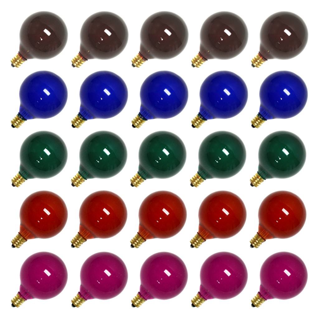 Sival 70122 - G50 Candelabra Screw Base Satin Multi-Color (25 Pack) Christmas Light Bulbs