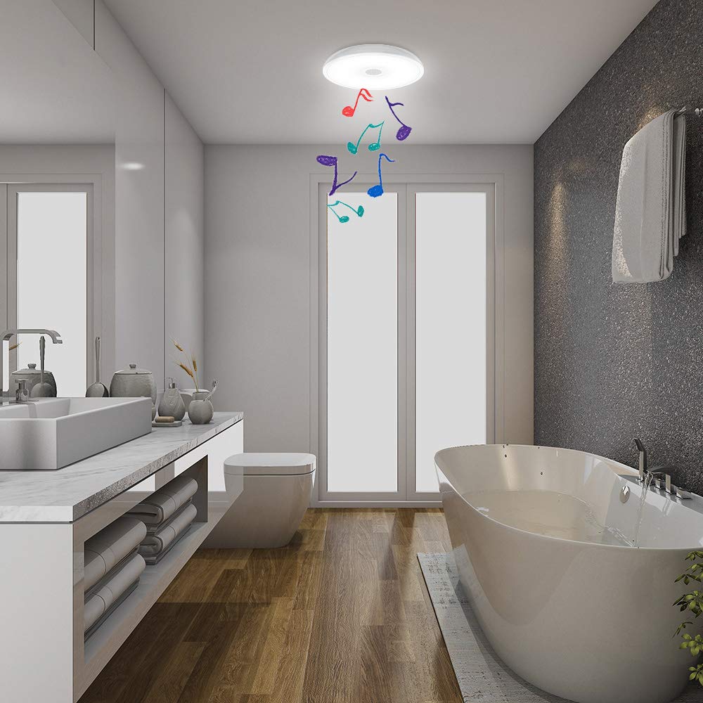 Horevo 18W Led Waterproof Ceiling Light With Bluetooth Speaker & Remote, Color Changing, White