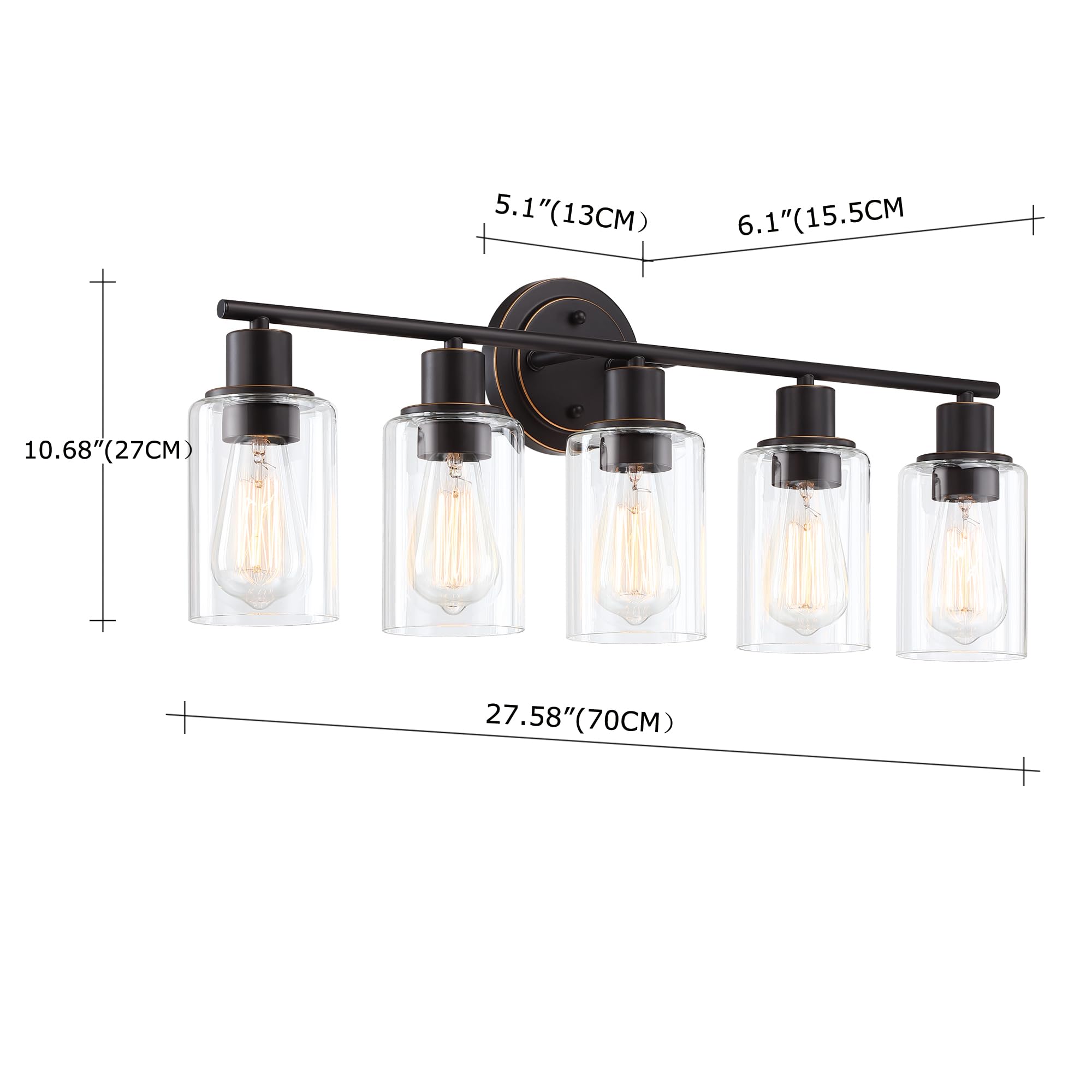 Faymart Lighting 5-Light Bathroom Vanity Light - Oil Rubbed Bronze, Glass & Metal Sconce for Above Mirror or Kitchen Sink