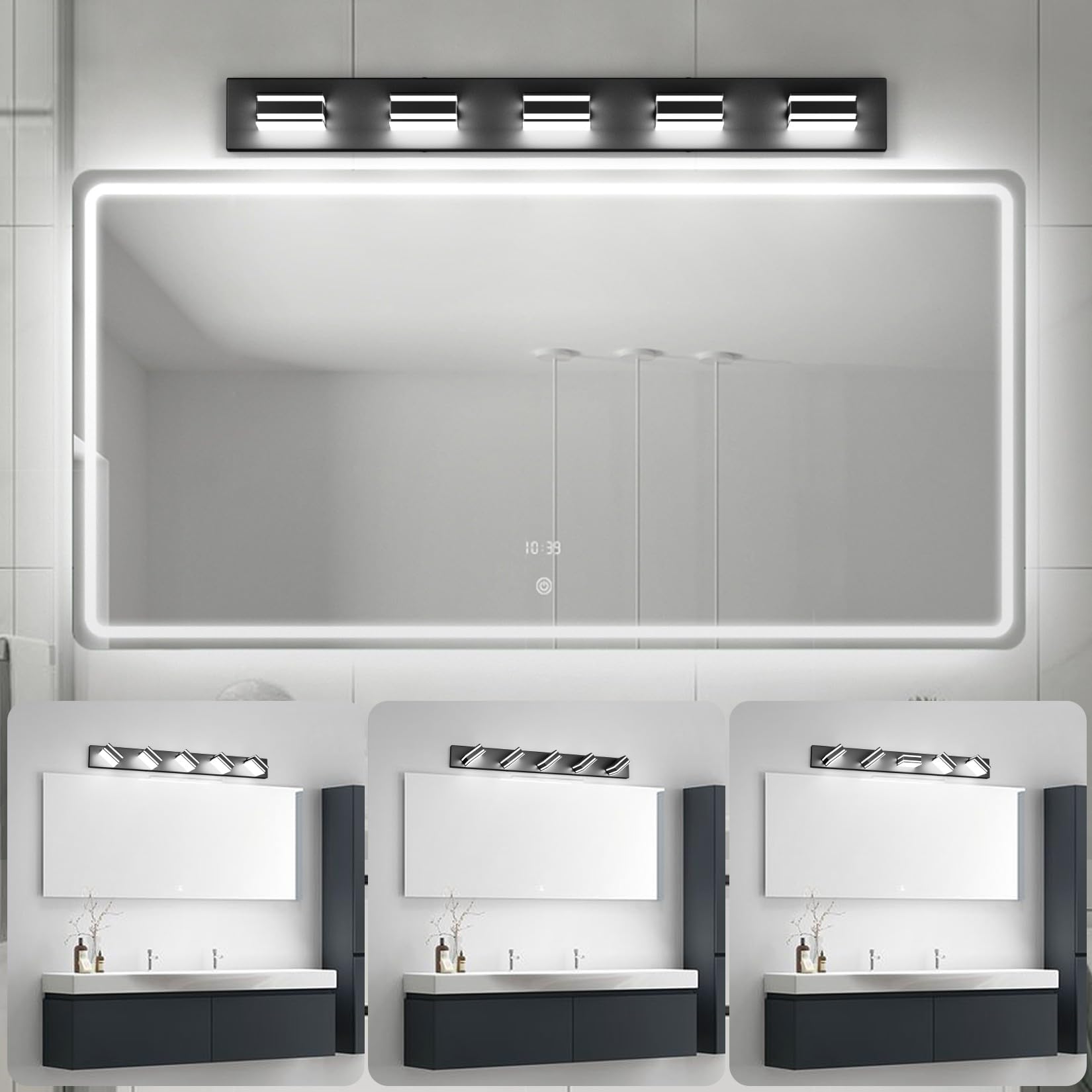 Ralbay Black Vanity Light Fixtures 40.5Inch 5-Light Acrylic Modern Led Matte Black Bathroom Wall Vanity Lighting Fixtures Over M