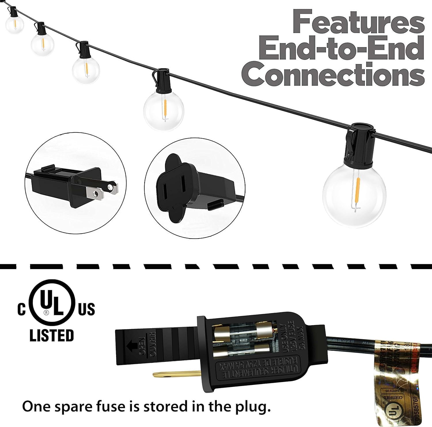 Lampat String Lights  Led 25Ft G40 Globe String Lights With Bulbs-Ul Listd For Indoor/Outdoor Commercial Decor (75 Ft)