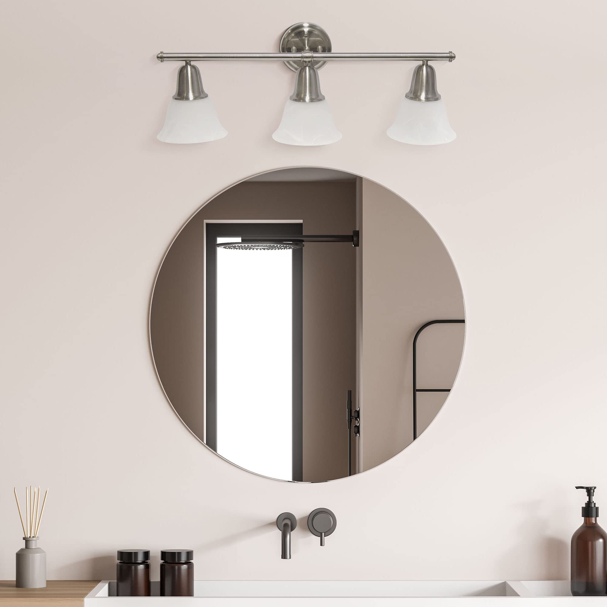 Simple Designs VT1027-BSN 26.5in 3-Light Metal Bar Vanity Fixture, Frosted Marble Glass Shades, Brushed Nickel