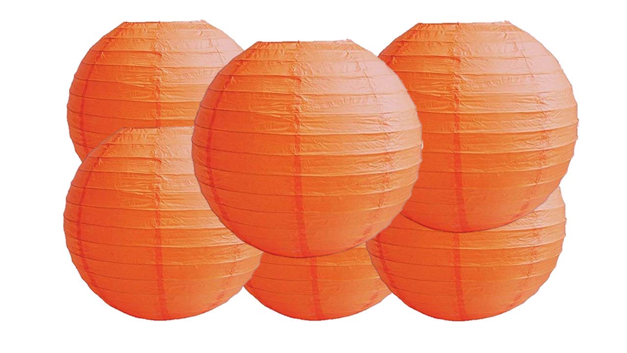 Pack of 6 Round Paper Lantern Lamp Paper Lanterns Party Decorations Orange, 18''/45CM)