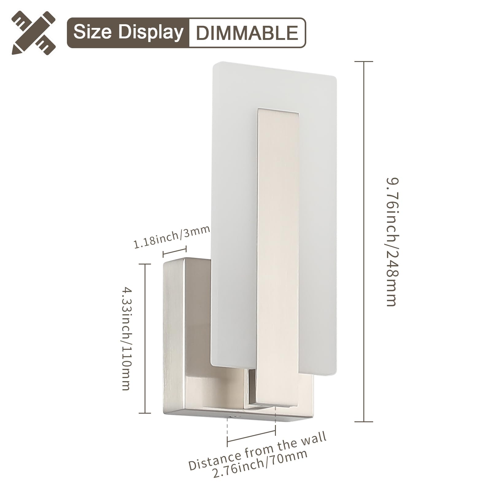 Joosenhouse Led Wall Sconce Set Of 2  Hardwired Dimmable Wall Mounted Lights  Indoor Wall Lights For Hallway  Bedroom  Study  Living Room  9.76 Inch Brushed Nickel Wall Sconce Lighting