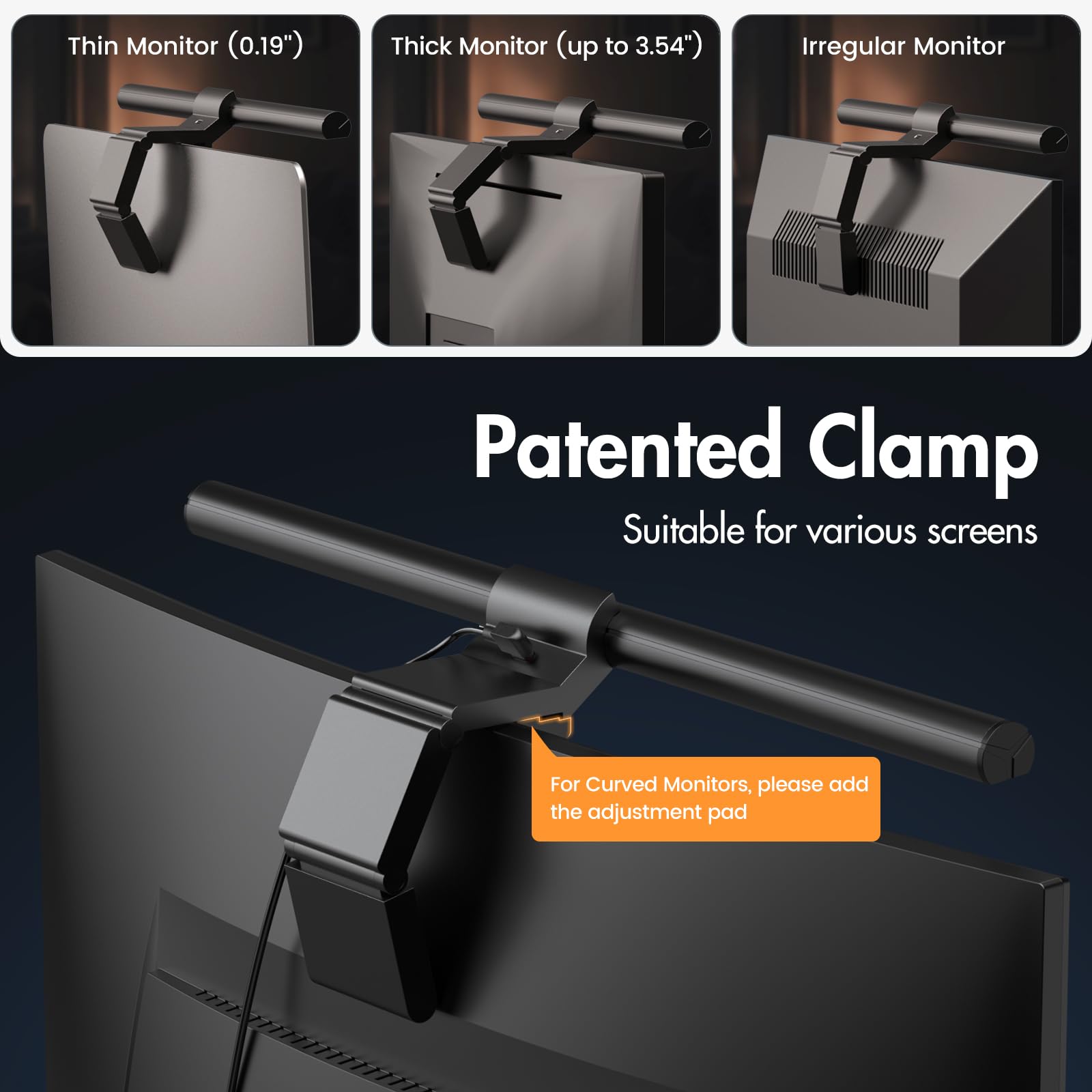 Quntis Gray Monitor Light Bar With Remote, Eye-Care, Auto-Dimming, No Glare For Curved Monitors