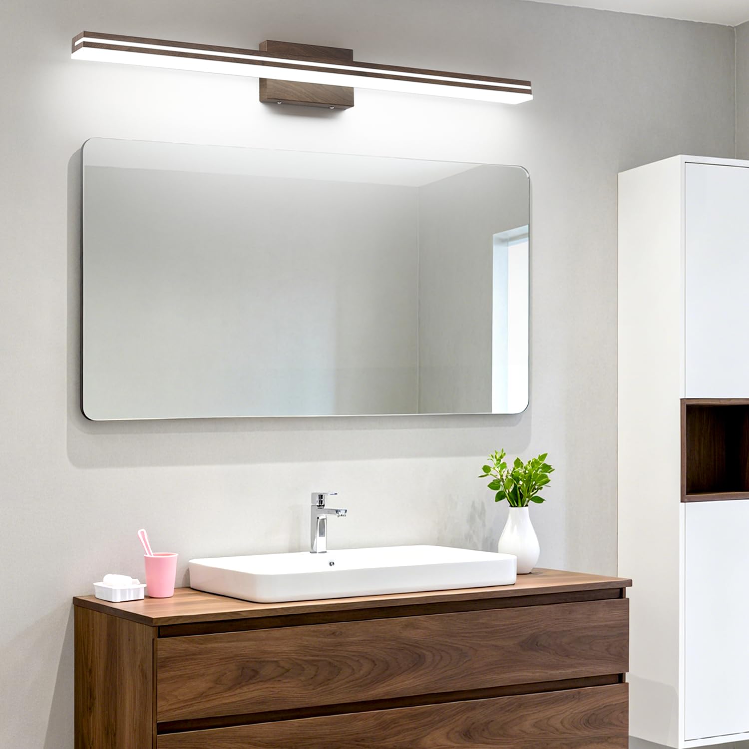 Sinerise 48-Inch Led Modern Bathroom Vanity Light Bar  Brown Modern Acrylic Bathroom Wall Lighting Fixtures Over Mirror (Cool White 6000K)