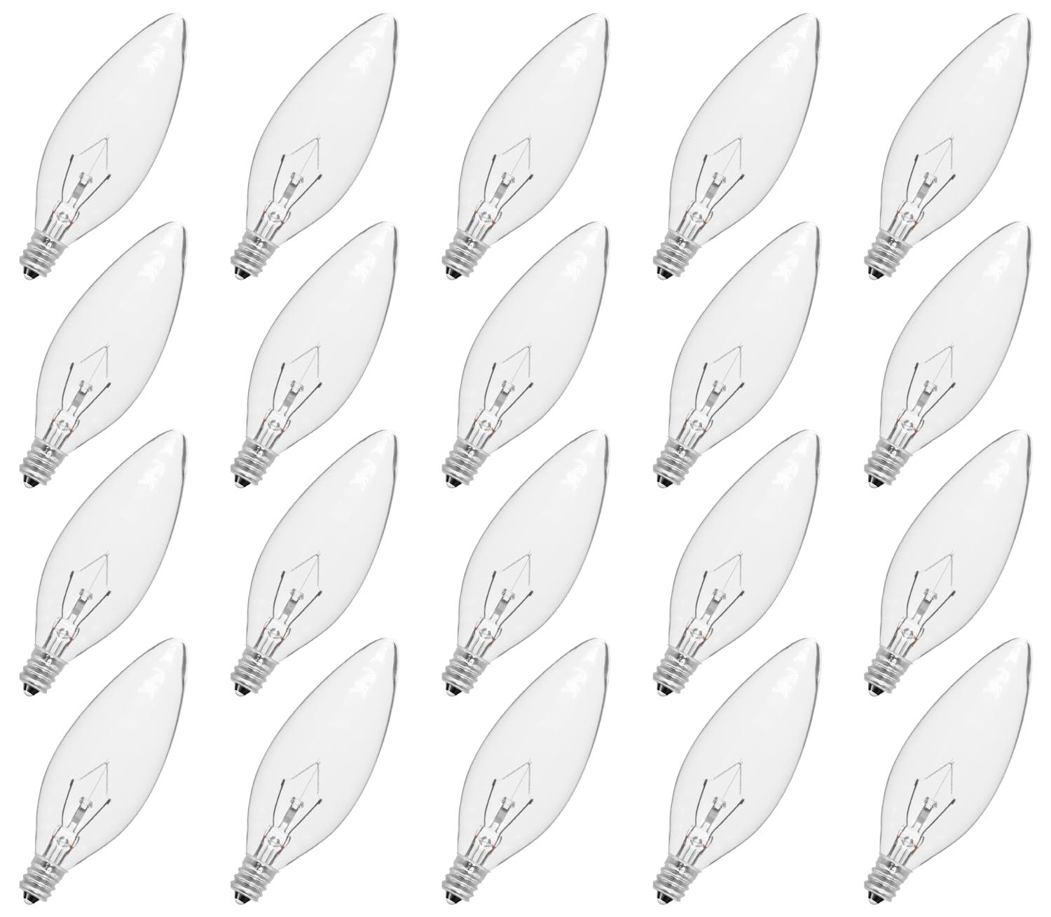 Cylyt 20-Pack E12 Candle Light Bulbs 25W Warm White 2500K, 240 Lumen Dimmable Chandelier Light Bulbs For Ceiling Fan, Pendants O