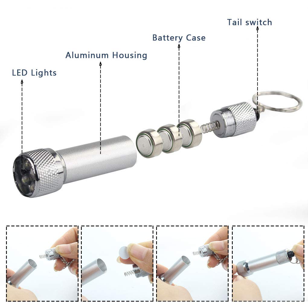 Bantoye Mini LED Flashlights, 20 Packs, 2.7 Inch Keychain, Aluminum, Green, Model CQC001