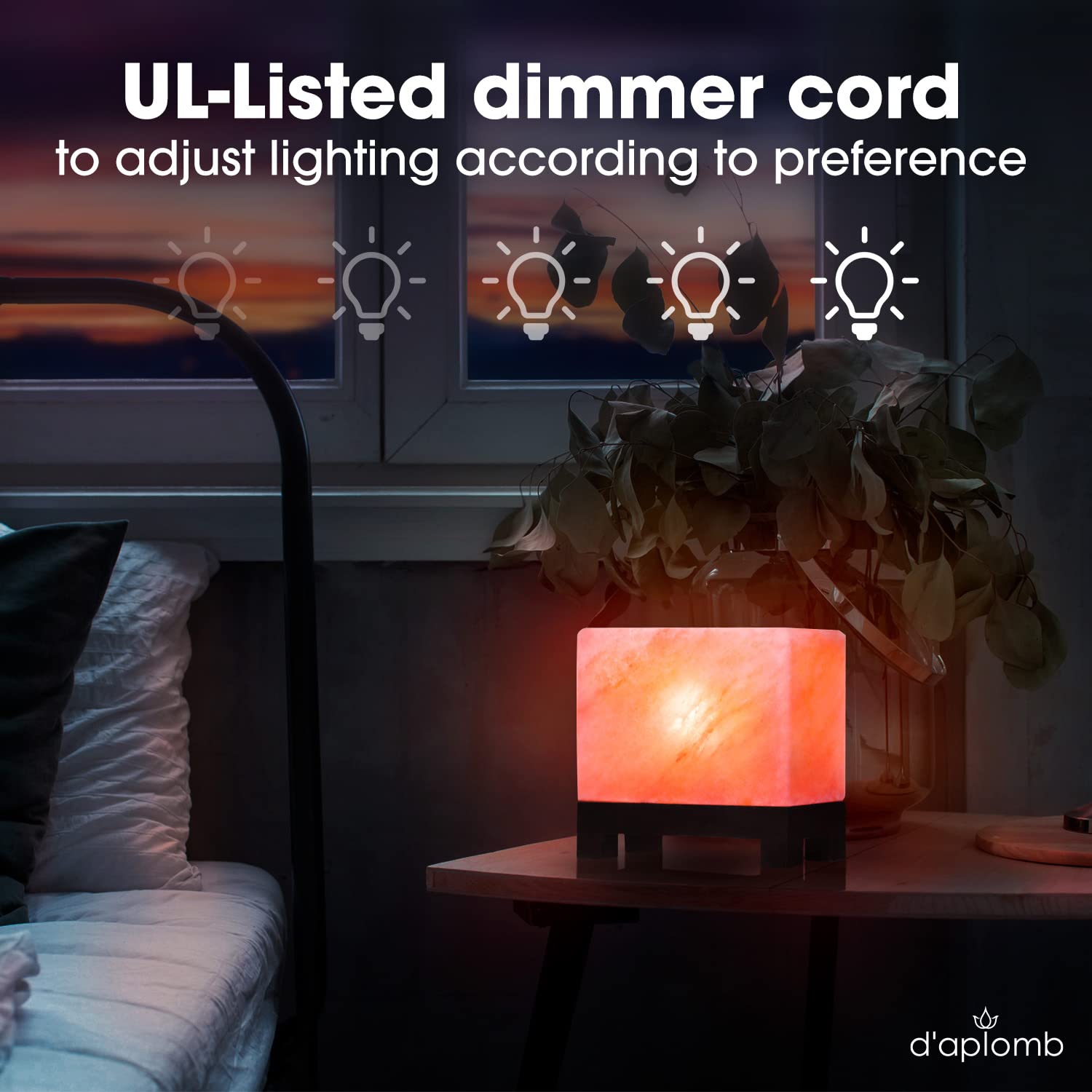 D'Aplomb Himalayan Salt Lamp - Hand-Carved Pink Crystal, 11.5 Lbs, Wood Base, Dimmer Cord