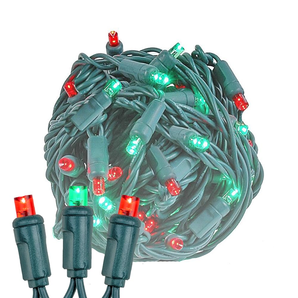 Novelty Lights 25ft 50 LED Red/Green Christmas Lights Outdoor/Indoor, 6 Spacing, Green Wire String Lights for Festive Xmas Light