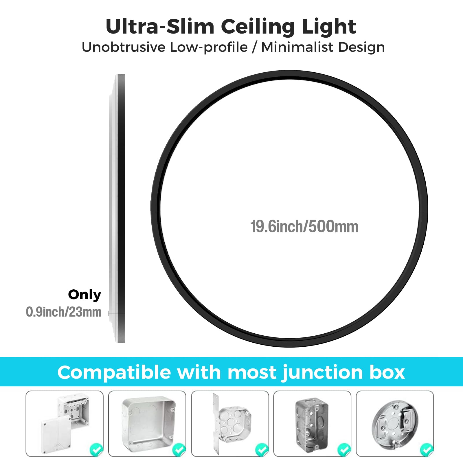 Libtit 20 Inch Led Ceiling Light, 5000Lm 50W Large & Bright Flush Mount Lighting Fixture, 3000K/4500K/6000K White Round Flat Led