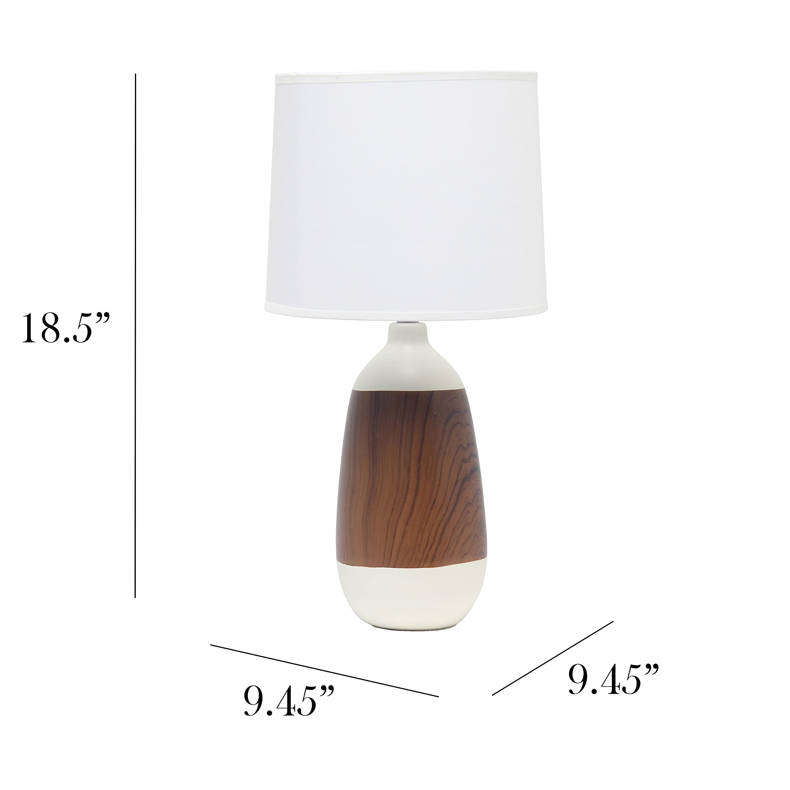 Simple Designs LT1117-OFF Ceramic Oblong Table Lamp, Dark Wood and Off White, 9.45inL x 9.45inW x 18.5inH