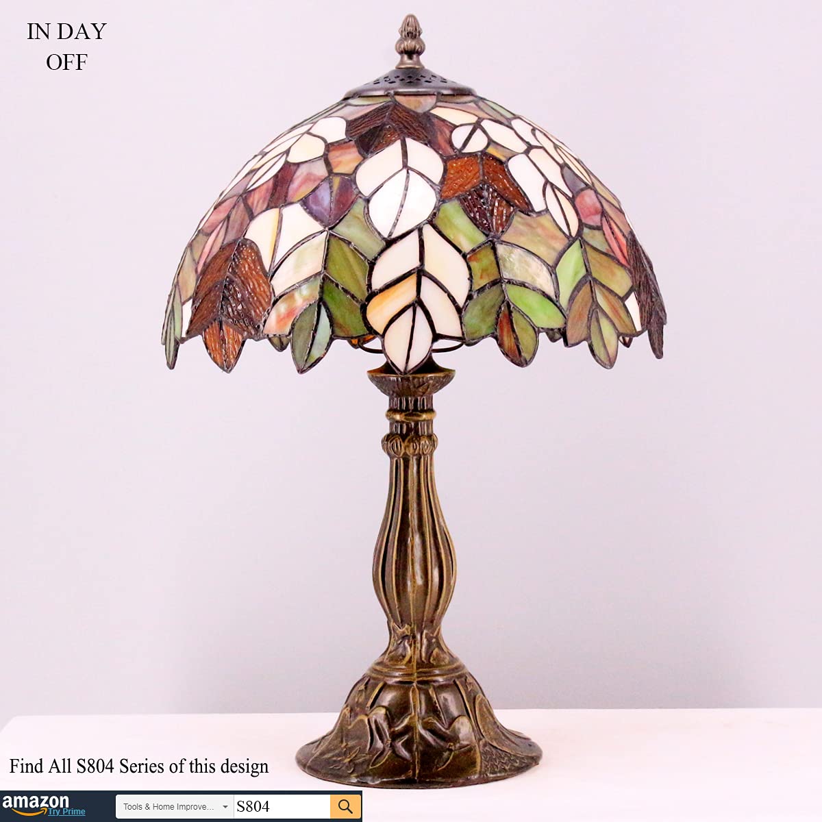 WERFACTORY Tiffany Lamp Stained Glass Maple Leaf Style 12x12x18 Inches Desk Light S804 Series