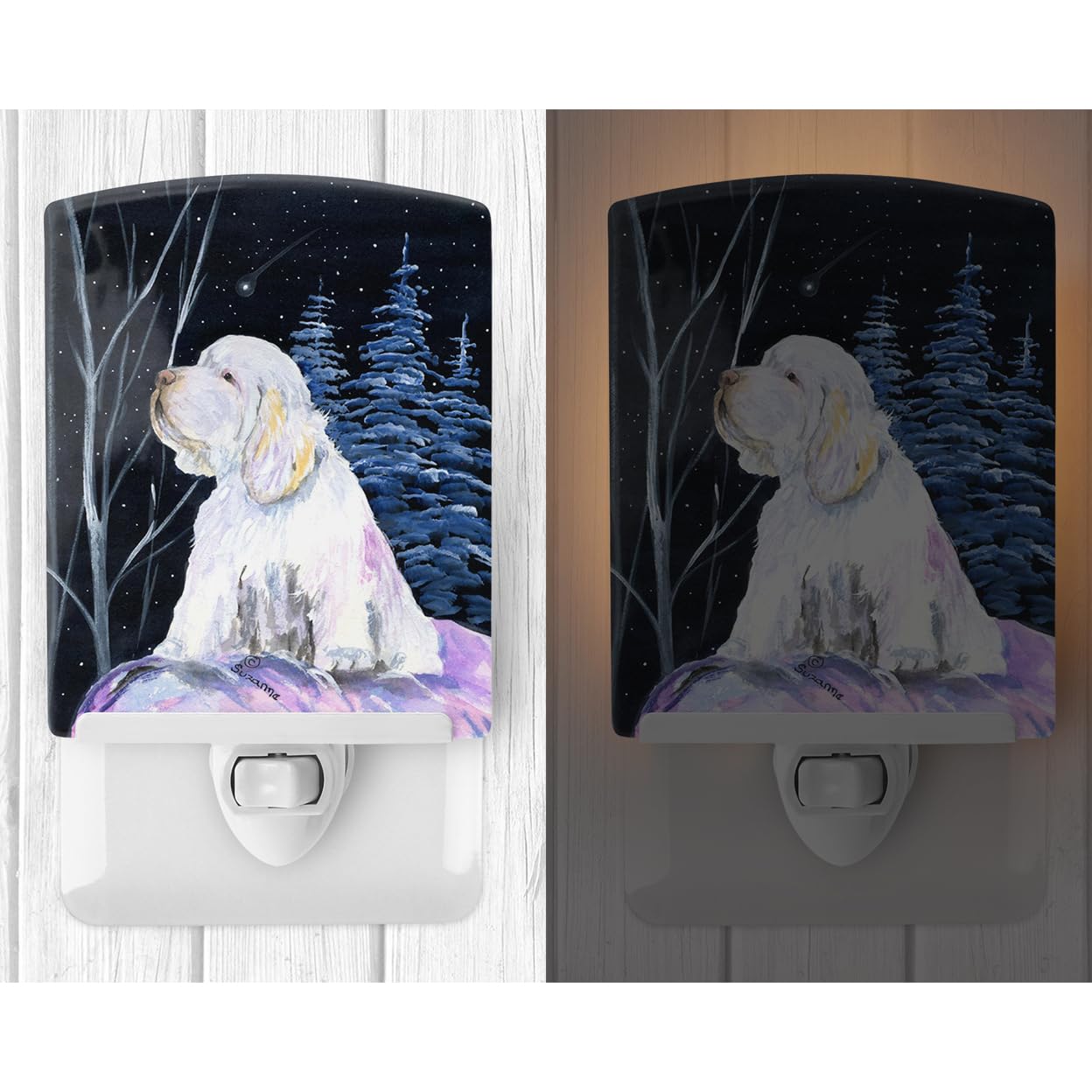 Carolines Treasures Ceramic Night Light, Clumber Spaniel, UL-Certified, 6x4x3in, Multicolor, Model SS8346CNL