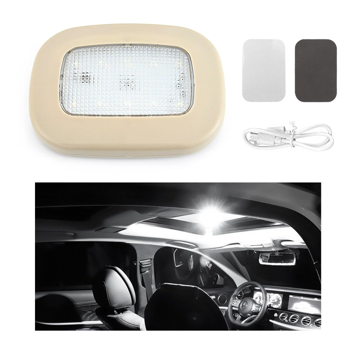 Ohleats Car Interior Ceiling Roof Lights, Magnetic USB Rechargeable Dome Lamp, Beige