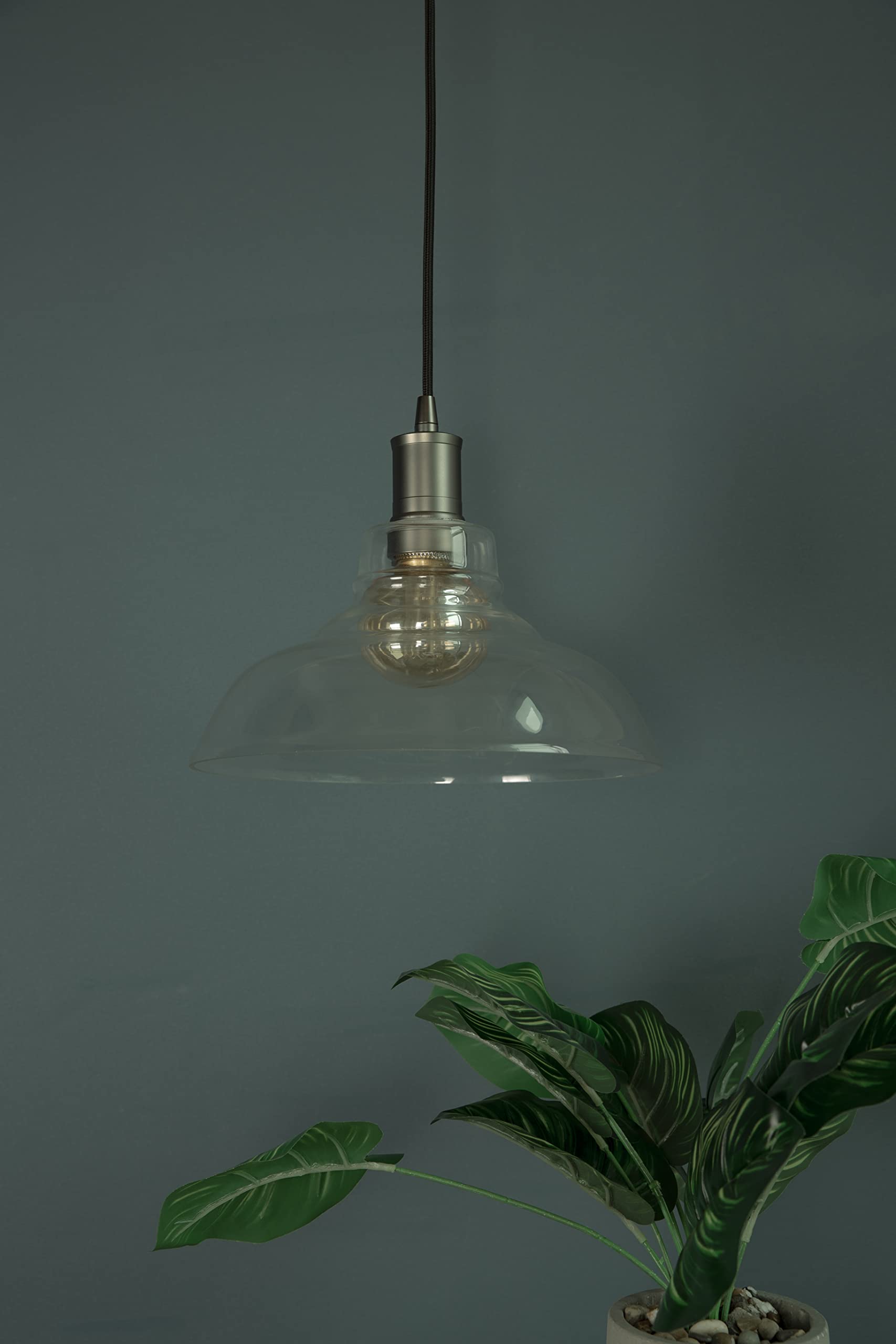 Harwez Silvery Black Pendant Light Fitting Industrial Style, Smoked Pearl Ceiling Lighting Fixture, Single Light Socket, 4.75'' Canopy, Adjustable 10Ft Black Fabric Cord, E26 Lampholder, Lp-116-1