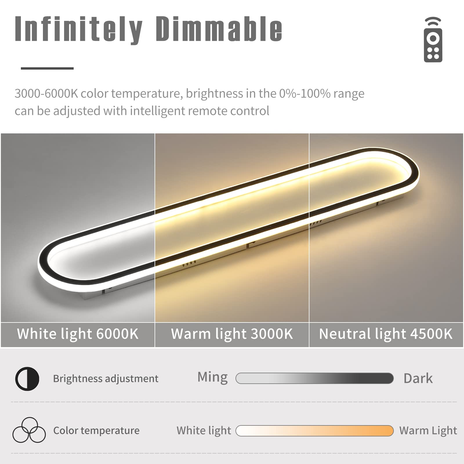 Matven Flush Mount Ceiling Light, Dimmable LED Fixture, 49IN, Acrylic, Black, for Bedroom/Balcony/Dressing Room