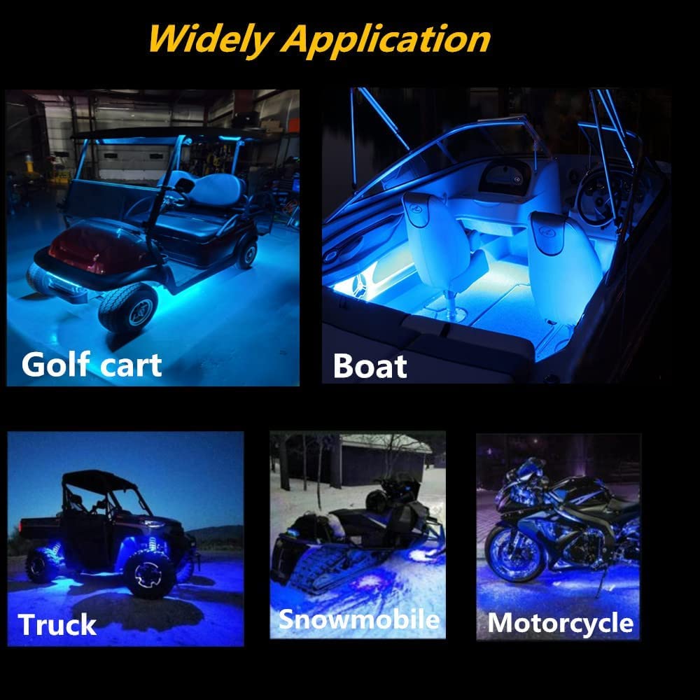 Vbakor 24'' Marine LED Strip Lights, Waterproof Blue Courtesy Deck Lights for Boats, Yachts, Kayaks - 4 Pcs Set