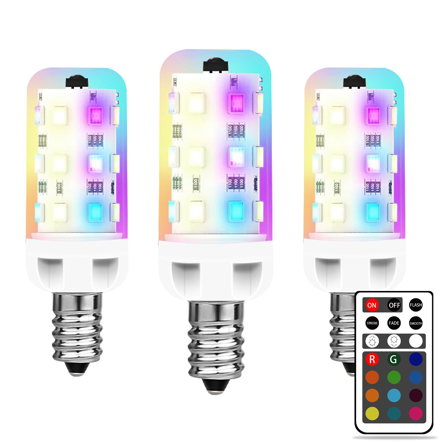 XRise E12 LED Bulb 2.5W Dimmable RGB+White Color Changing Remote Control 6000K 250LM, E12-WRGB-IR-24, 3
