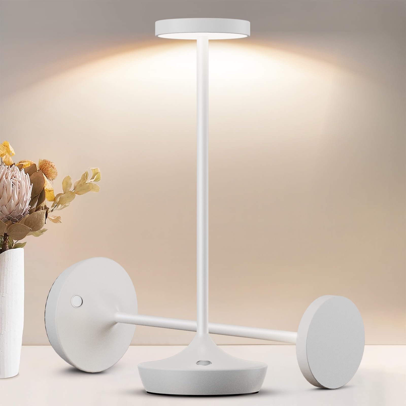 Tpczqj 2 Pack LED Cordless Rechargeable Table Lamp Waterproof IP54 Touch Light Metal White