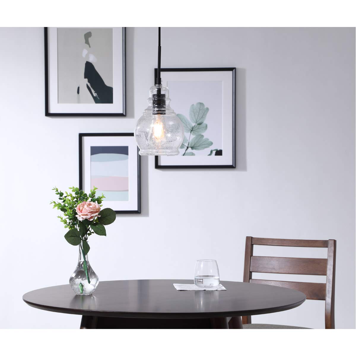Living District Pierce 1-Light Mid-Century Metal Pendant In Black And Clear