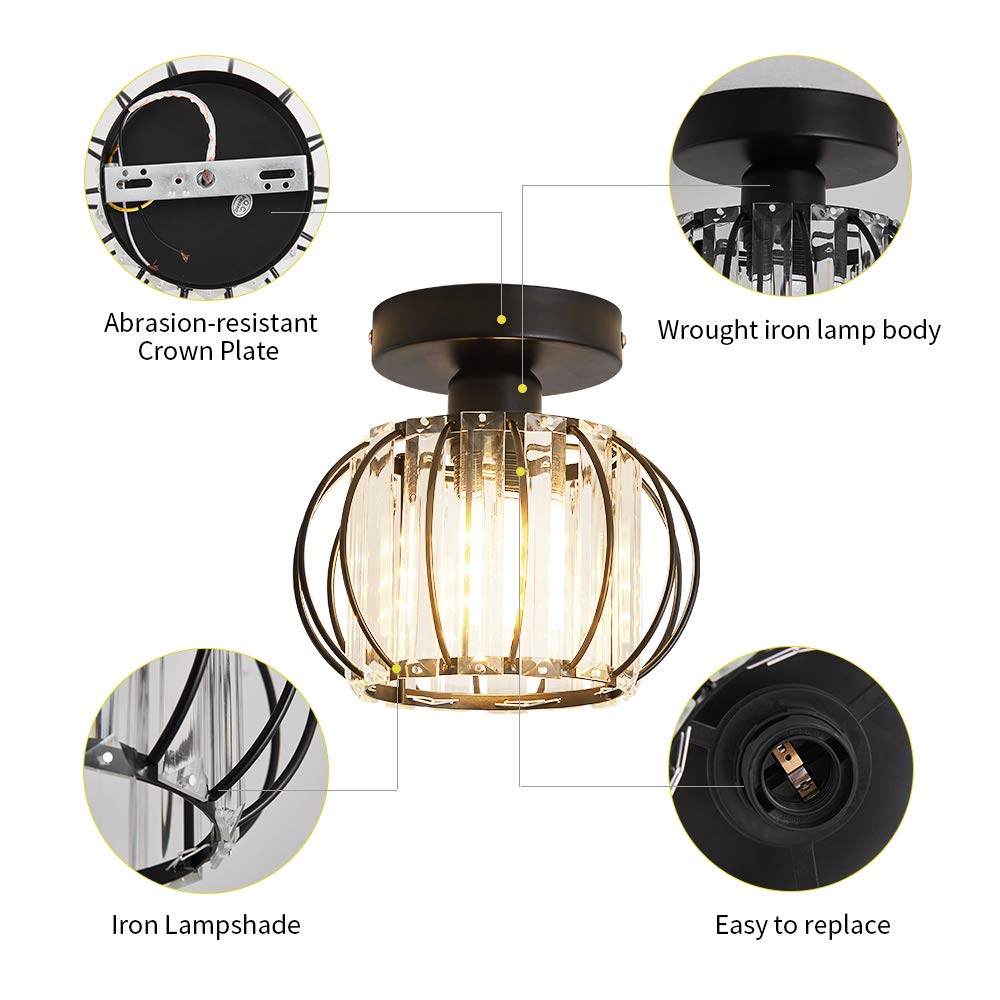 YYJLX Semi Flush Mount Ceiling Light Fixture, Small Black Crystal Chandelier for Indoor Use, Model Y35-1