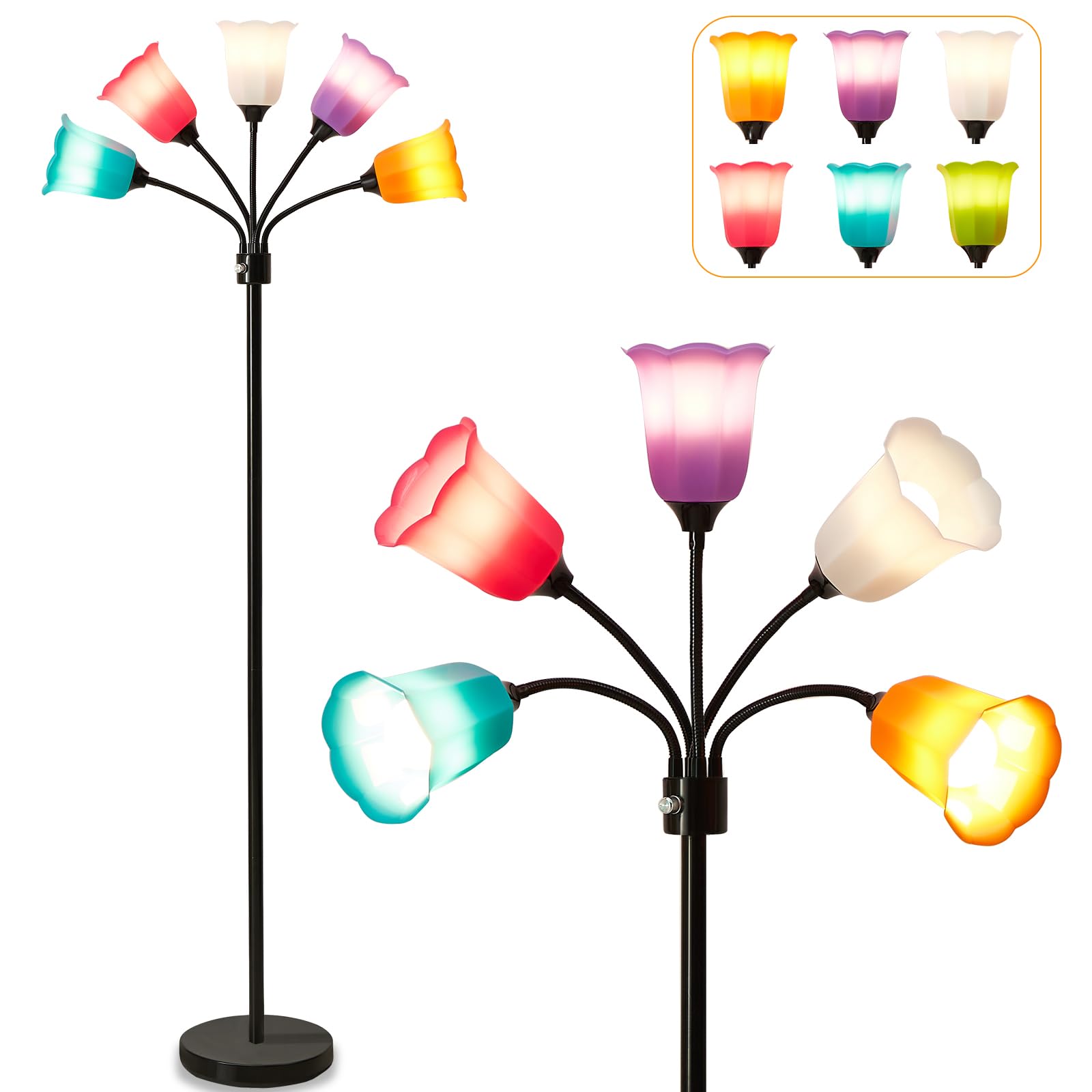 GyroVu Medusa LED Floor Lamp, Multi Head Modern Tall Lamp with Adjustable Gooseneck Standing Lamps Led Tall Lamp for Living Room